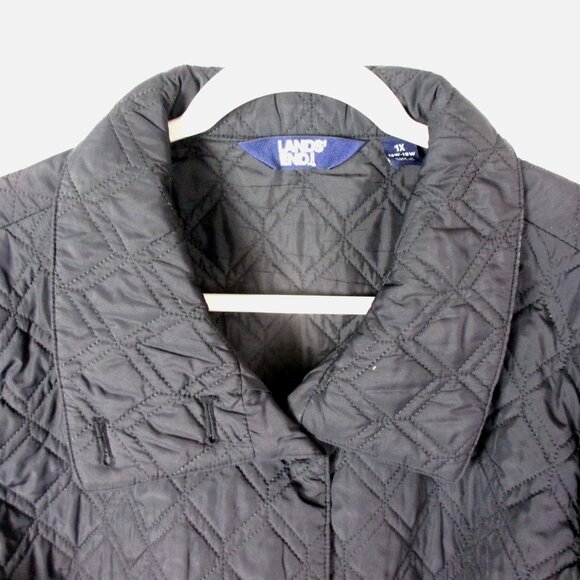 Lands’ End Black Quilted Jacket Button Front 1X Primaloft - Picture 7 of 8